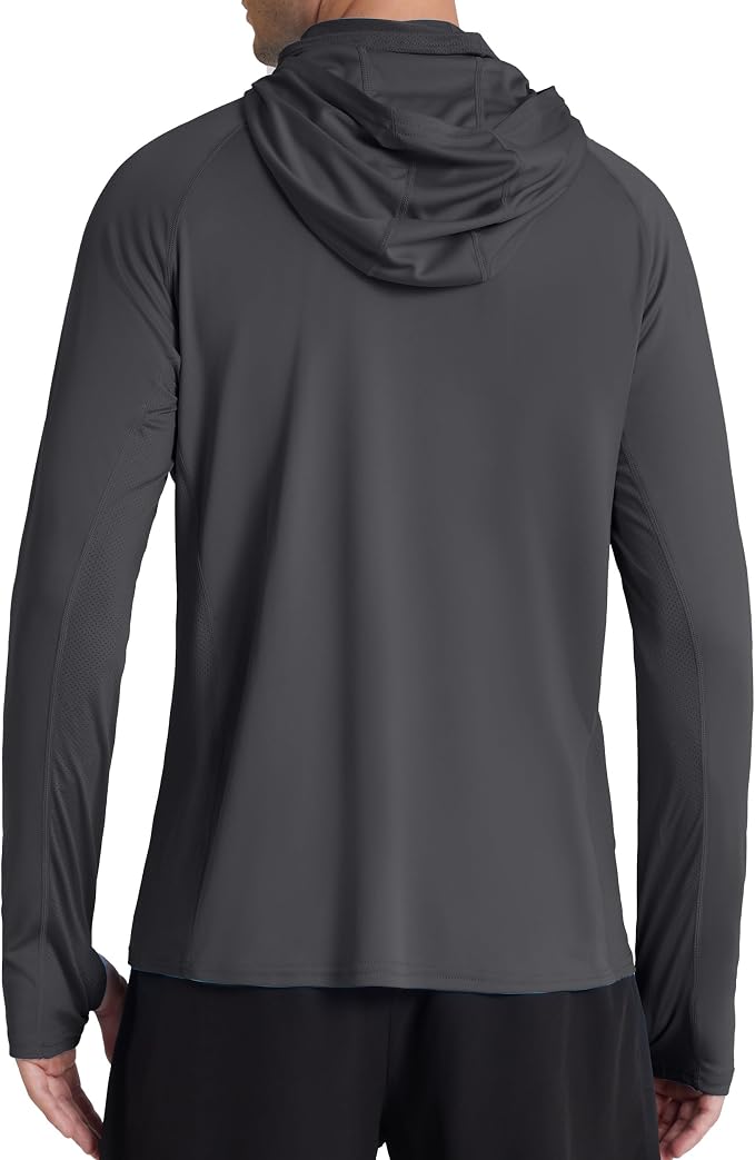 Roadbox Men's UPF 50+ Hooded Fishing Shirts Long Sleeve Sun Protection Hoodie, Hiking Running Swimming Rash Guard with Mask