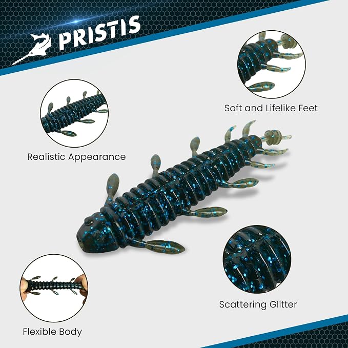 Pristis 10 pcs Chariot Bug Soft Lures, Wacky Worms Baits for Bass Fishing, Durable Plastic Insect Swimbait Set for Texas Carolina Weightless Finesse Rig Kit Gear Saltwater Freshwater Pike Perch