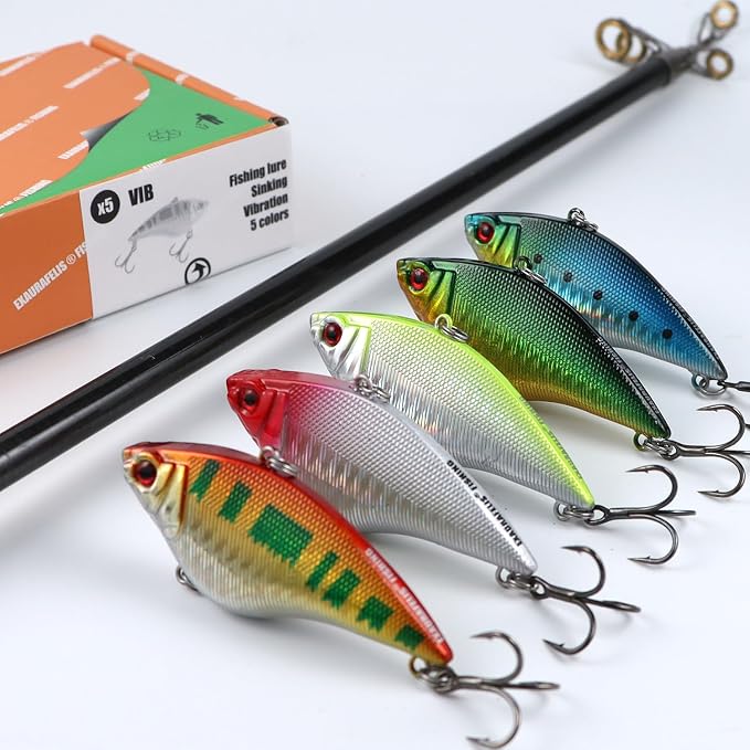 EXAURAFELIS Lipless Crankbait Fishing Lures Fishing Gear Vibration Lures VIB Lure with Treble Hook Swimbait FishingBait Sinking Lure for Bass Trout Walleye Redfish
