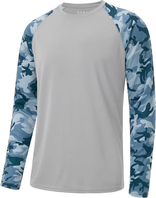 FISHEAL Men's Long Sleeve Fishing Shirts, UPF 50+ Camo Sun Protection Rash Guard, UV Shirt for Swimming Hunting Outdoor