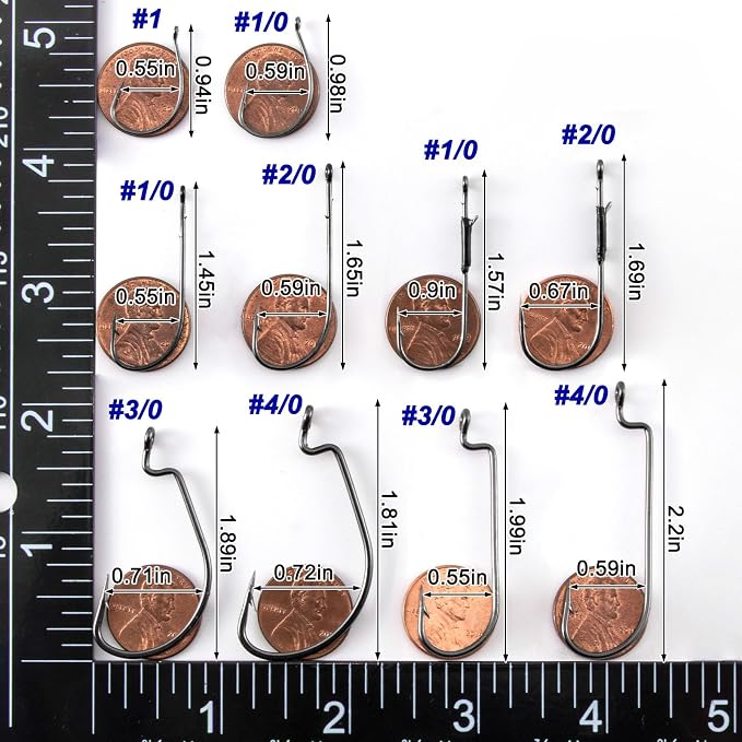 Dr.Fish Bass Hook Assortment, EWG, Round Bend, Drop Shot, Heavy Cover, Freshwater Fishing Worm Hooks Kit with Tackle Box, Texas Rig, Wacky, Punching Flipping