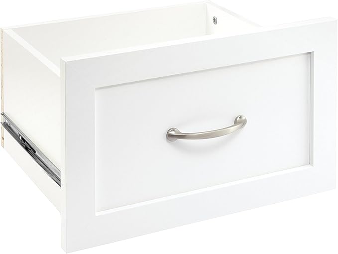 ClosetMaid SuiteSymphony Wood Closet Drawer, Add On Accessory, Shaker Style, For Storage, Closet, Clothes, 16.65” x 9.96” Size for 16 in. Units, Pure White
