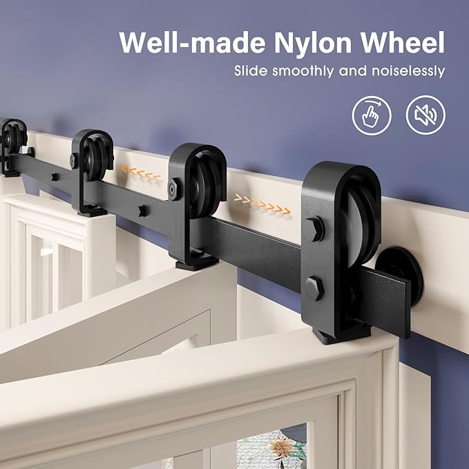 52 inch Bifold Barn Door Hardware Track Kit for Two 24 inch Closet Doors,Top Mount Sliding System,Heavy Duty Roller,Smoothly and Quietly,Black(Bifold Door Not Included)