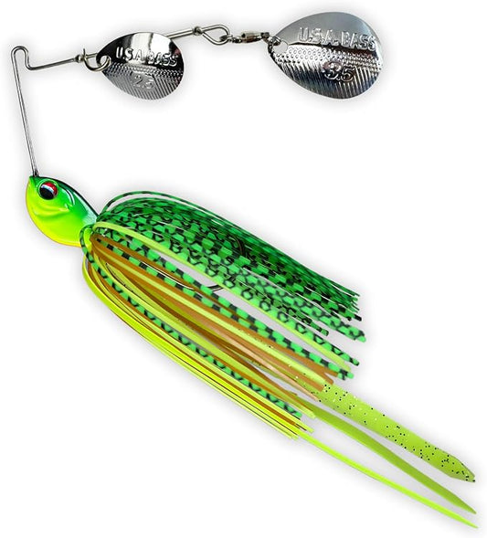 USA BASS Tackle Apache Attack Spinnerbait Type II Largemouth Smallmouth Spotted Bass Premium Fishing Bait Handtied Skirt Custom Blades Heavy Duty Hook New for 2025