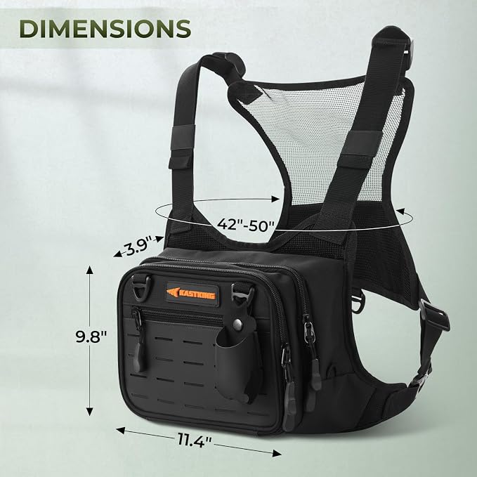KastKing Bait Boss Water-Resistant Fishing Chest Pack With EVA Zip-Down Workstation, MOLLE Storage, Adjustable Chest Straps