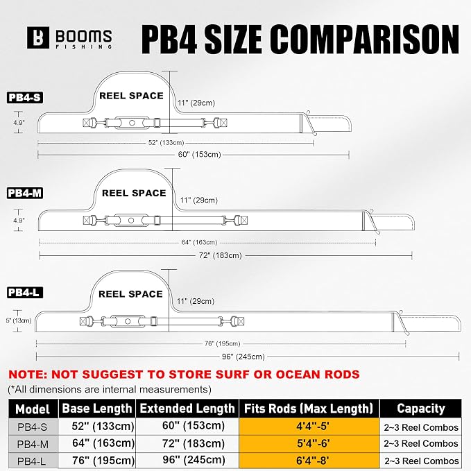 Booms Fishing PB4 5.4ft~6ft Fishing Rod and Reel Case, Folded Nylon Fishing Pole Case, 0.6ft Extended Design Fishing Spinning Rod Bag, Store up to 2~3 Poles with Reels (Not Store Surf Rod Combo)