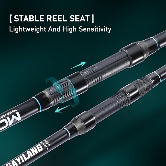 Sougayilang Spinning Fishing Rod, 3-Piece, Carbon Catfish Rod with EVA Comfortable Handle for Catfish and Carp Fishing, Medium/Heavy Power, 9'0"/10'0"/11'0"