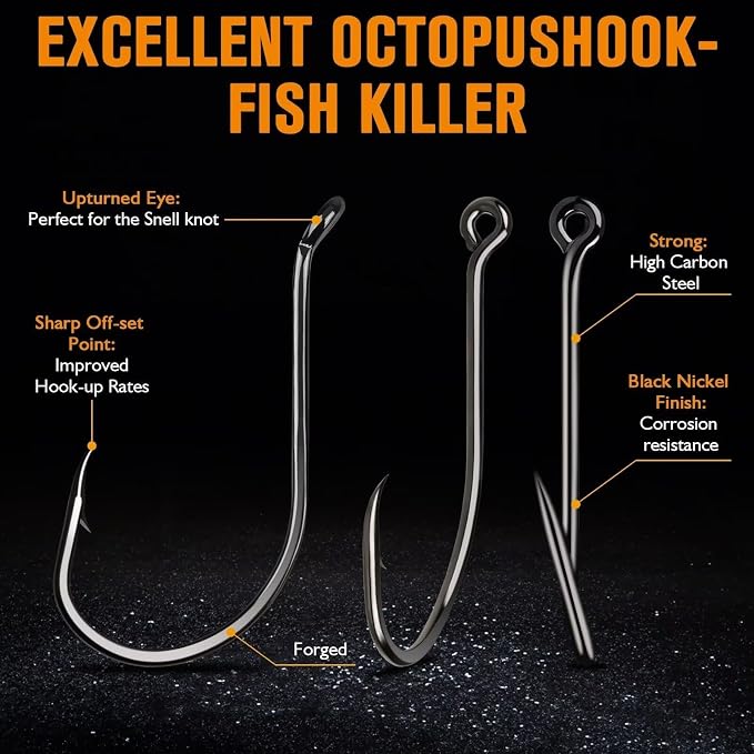 Dovesun Octopus Hooks Fishing Hooks 50-100PCS Black Red Octopus Hooks for Saltwater Freshwater #10-8/0