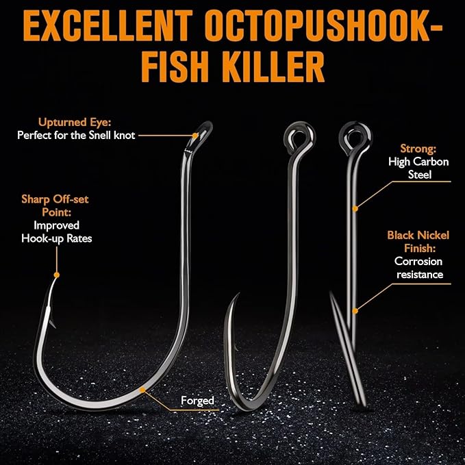 Dovesun Octopus Hooks Fishing Hooks 50-100PCS Black Red Octopus Hooks for Saltwater Freshwater #10-8/0