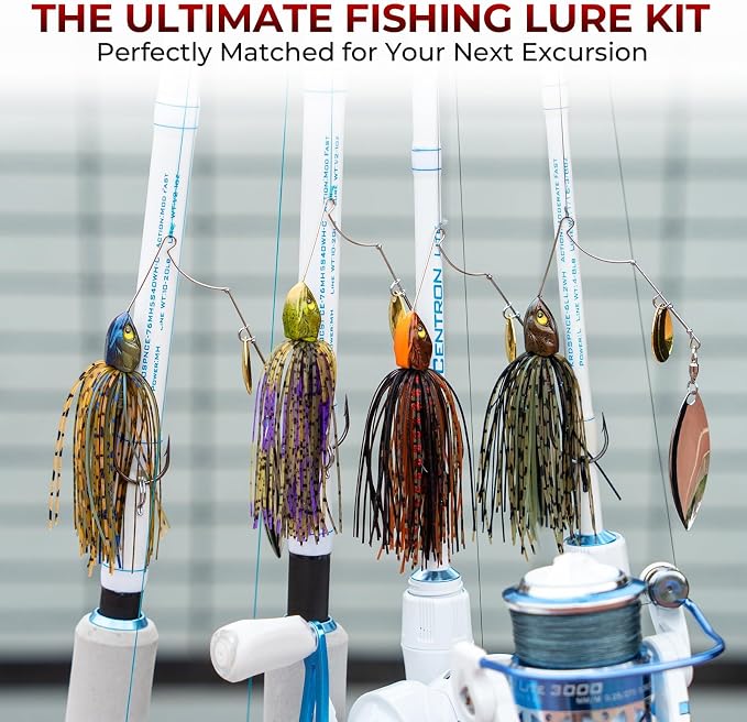 MadBite by KastKing Spinnerbait Fishing Lures, Bass Trout Salmon Walleye Stainless Steel Spinner Baits Kit, Saltwater Freshwater, 4 pcs