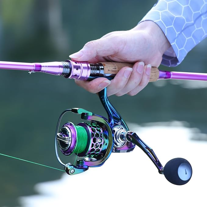 Sougayilang Spinning Rod Reel Combos,Colorful Two Pieces Spinning Pole with Smooth Strong Reel Available for Freshwater Bass Walleye Trout Fishing