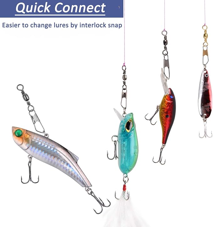 Fishing Snap Swivels Rolling Barrel Swivels with Safety Snaps High Strength Copper and Stainless Steel, Black Nickel Coated Quick Connect Swivel Snap Fishing Tackle