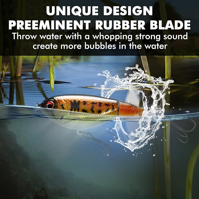 TRUSCEND Popobait Easy Catch Fishing Lures with BKK Hooks, Instant Startup, Longer Cast, Balanced Spray/Sound/Swim, Plopper Topwater Lures for Bass, Trout, Pike, Walleye, Freshwater Saltwater Fishing