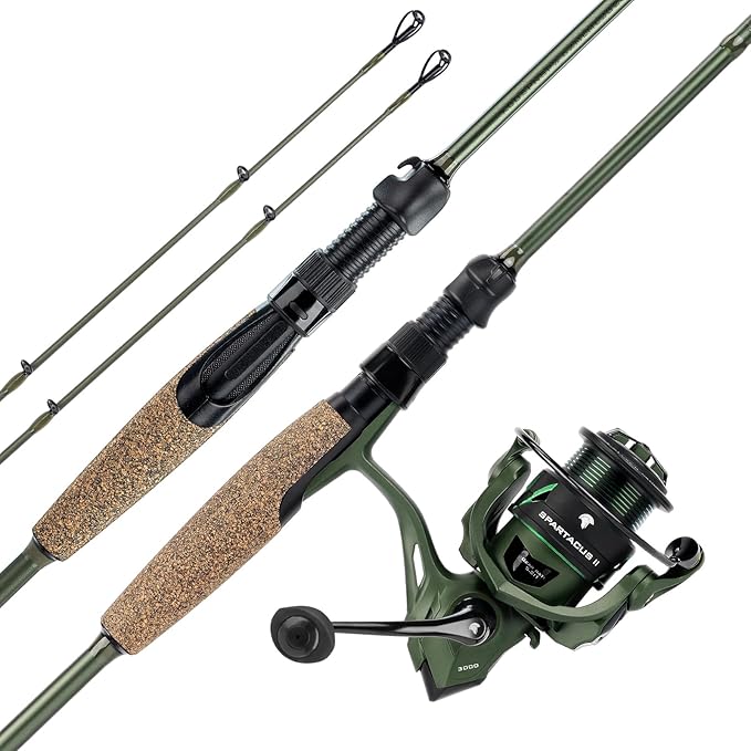 KastKing Spartacus II Spinning Fishing Reel Combo,7'3" M,3000 Reel, KastKing Superpower Braided Fishing Line,Low-Vis Gray,20 LB,327 Yds