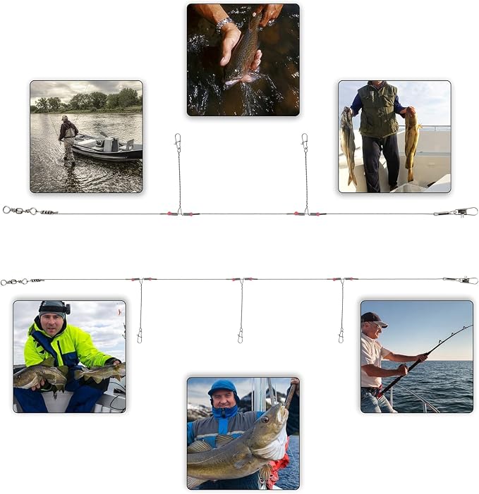 Fishing Leader Saltwater Freshwater,Stainless Steel Fish Rig with Swivel Snap Beads Connector Lure Bait and Hooks Fish Trace Lure Steel Wire Fishing Tackle Kit