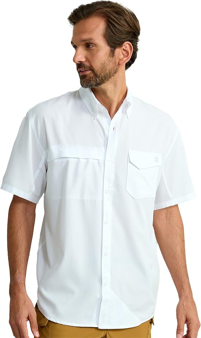 HUK Men's Tide Point Kc Scott Original Artwork Short Sleeve Shirt, Fishing Button Down