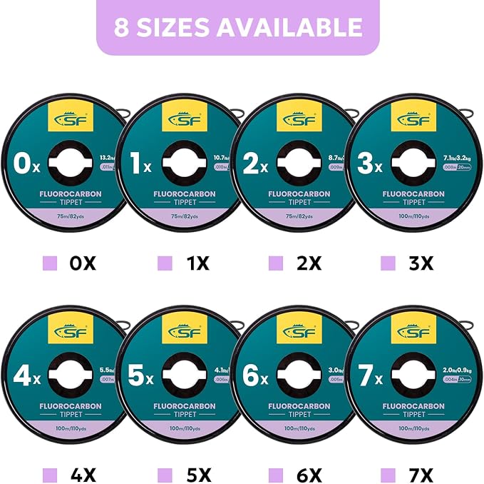 SF Clear Fluorocarbon Tippet Line Fly Fishing Tippets Leaders Trout 75M 100M 0X 1X 2X 3X 4X 5X 6X 7X