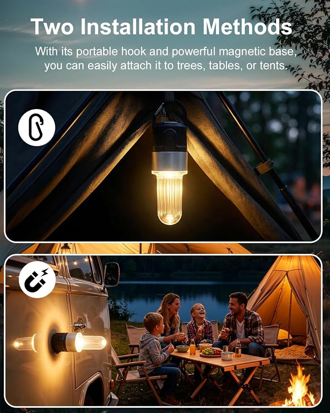 Livinlarge Led Camping Lantern USB Rechargeable,Portable Tent Lamp Emergency Lights with Hook,4 Lighting Modes,with Magnetic Attachment Feature,for Hiking,Party,Camp,Fishing,Power Failure,4 Pack