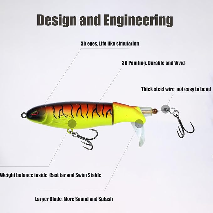 EXAURAFELIS Tail Prop Lure Fishing Lures Bubble Popper Lures Kit Plopping Bass Lure Floating Pencil BassBait Topwater Fishing Lures withTackle Box