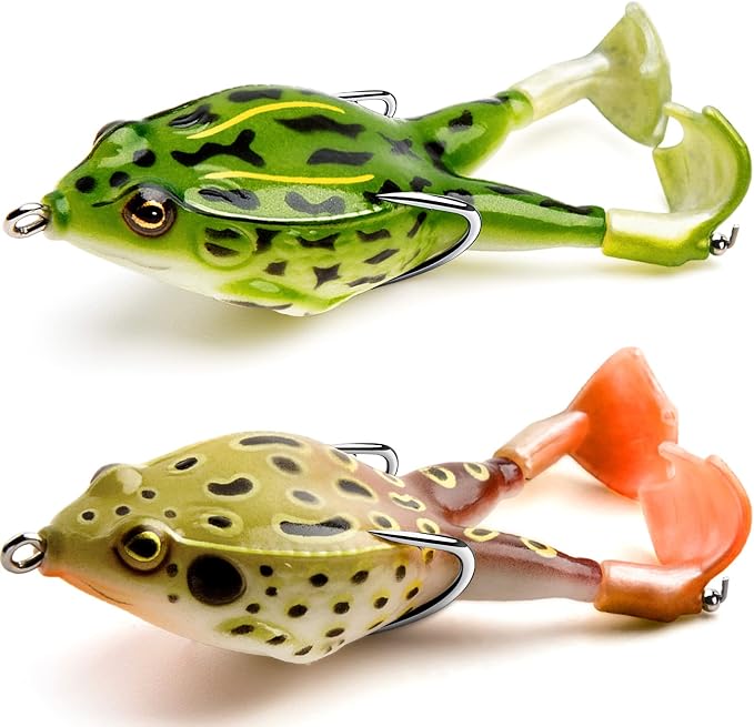 Topwater Frog Lure Bass Trout Fishing Lures Kit Set Realistic Prop Frog Soft Swimbait Floating Bait with Weedless Hooks for Freshwater Saltwater