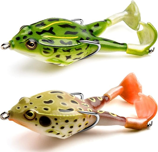 Topwater Frog Lure Bass Trout Fishing Lures Kit Set Realistic Prop Frog Soft Swimbait Floating Bait with Weedless Hooks for Freshwater Saltwater