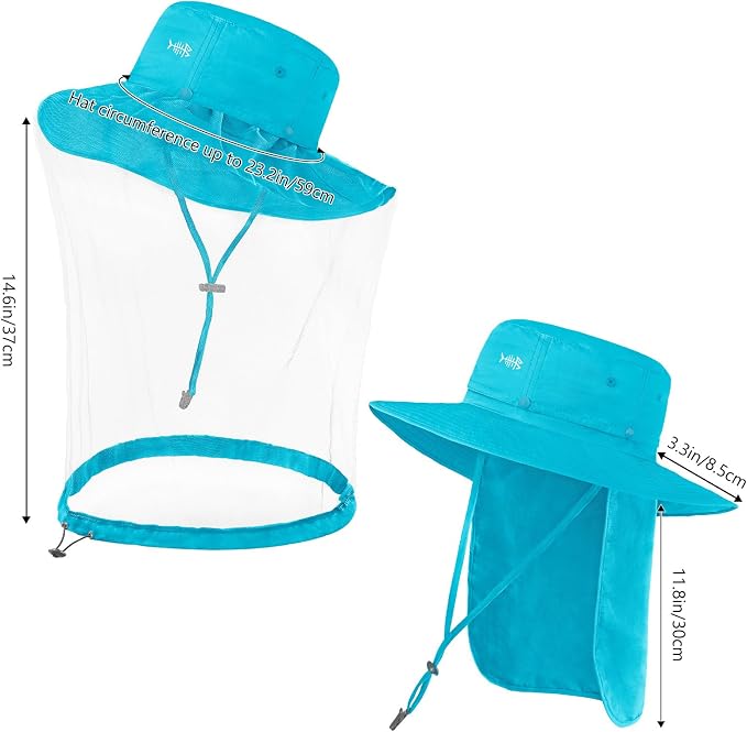 BASSDASH UPF 50+ Mosquito Sun Hat with Hidden Head Net and Neck Flap for Men Women Outdoor Fishing Hiking Camping