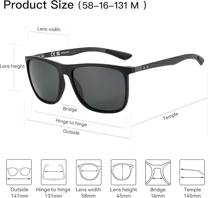 ZENOTTIC Square Polarized Sunglasses for Men Ultralight Carbon Fiber Sun Glasses Driving Fishing Golf Sports UV400 Protection