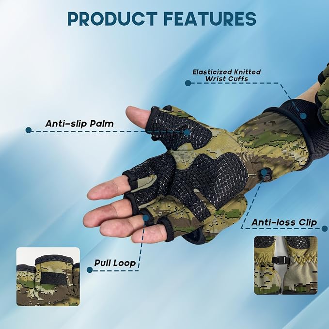 Riverruns Winter Fishing Gloves Convertible Mittens and Fingerless Gloves for Men Women, Ideal for Ice Fishing, Photography, Hunting, Outdoor Use