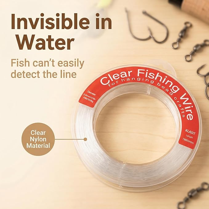 KLASIT Fishing Line 788FT,Invisible Monofilament Fishing Wire,Supports 43 Pounds Strong Nylon Invisible Thread for Hanging Decorations,Balloon Garland,Crafts,Picture Display