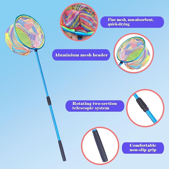 Fishing Nets with Bucket Fishing Retractable Landing Net Lightweight Aluminum Pole with Non-Slip Handle for Catch and Release and Release Frogs Butterfly Youth Outdoor