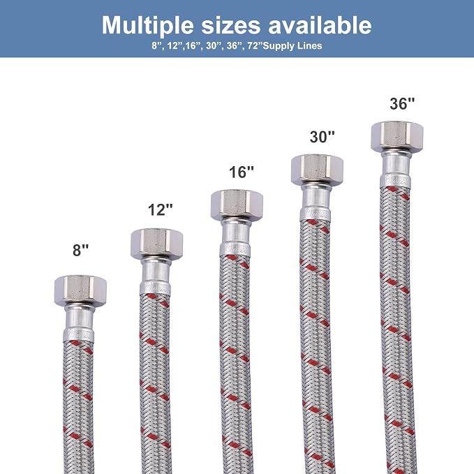 72 Inch Length Faucet Hose 1/2” to 1/2”, ARCORA Braided Stainless Steel cUPC Supply Lines 1/2 Inch FIP x 1/2 Inch FIP Sink Hose Attachment for Faucet 1 Pair