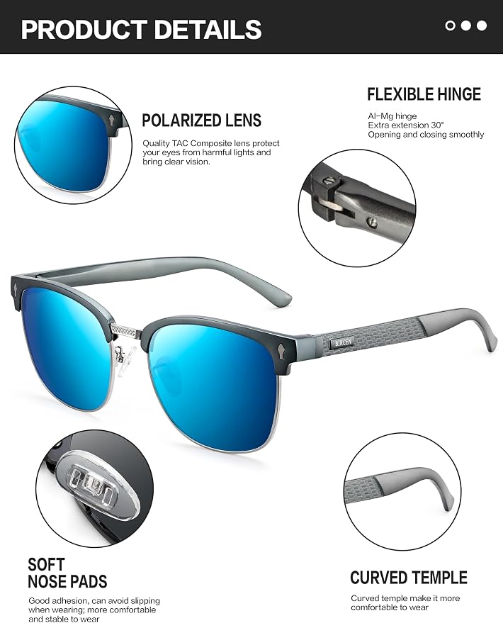 BIRCEN Mens Polarized Sunglasses for Driving: Al-Mg Metal UV Protection Sun Glasses Square Shades for Fishing Travel 2026