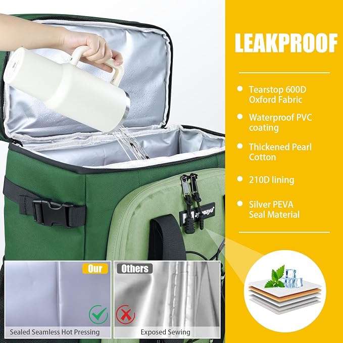 Backpack Cooler - AYAMAYA Upgrade Leakproof Cooler Backpack with Padded Top Handle, 40 Cans Large Waterproof Insulated Camping Coolers for Beach, Fishing, Picnic, Travel, BBQ