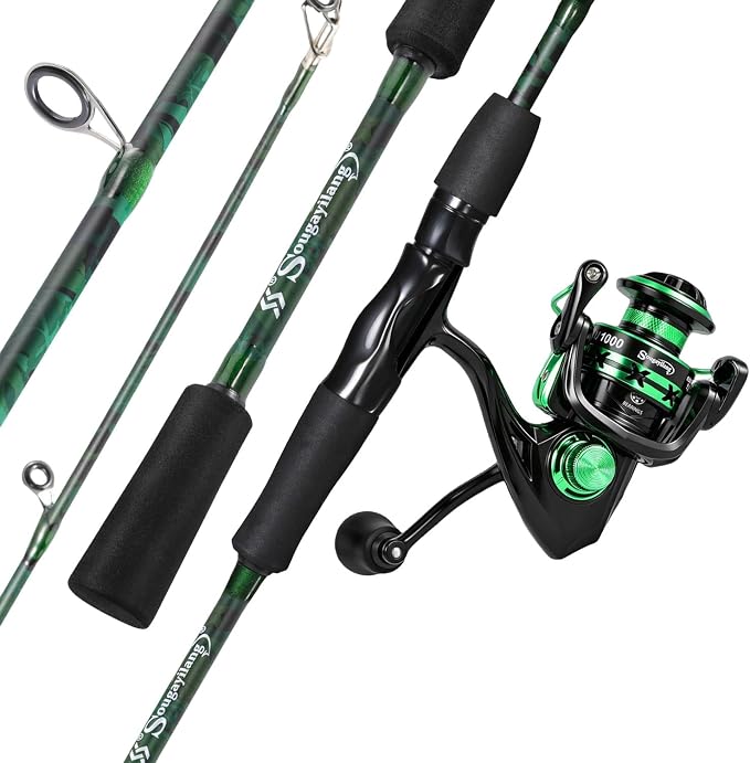 Sougayilang Fishing Rod Reel Combos,Two Pieces Fiberglass Durable and Strong Spinning Pole with Smooth Reel Available for Freshwater Catching Bass, Trout, Catfish