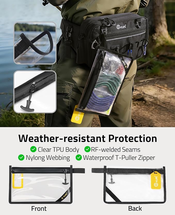 CVLIFE Fishing Tackle Bag Waist Pack with Rod Holder, Water Resistant Fanny Pack Includes 3600 Tackle Box, Waterproof Pouch & Carabiners, Convertible Sling Bag with Net Holster for Gear