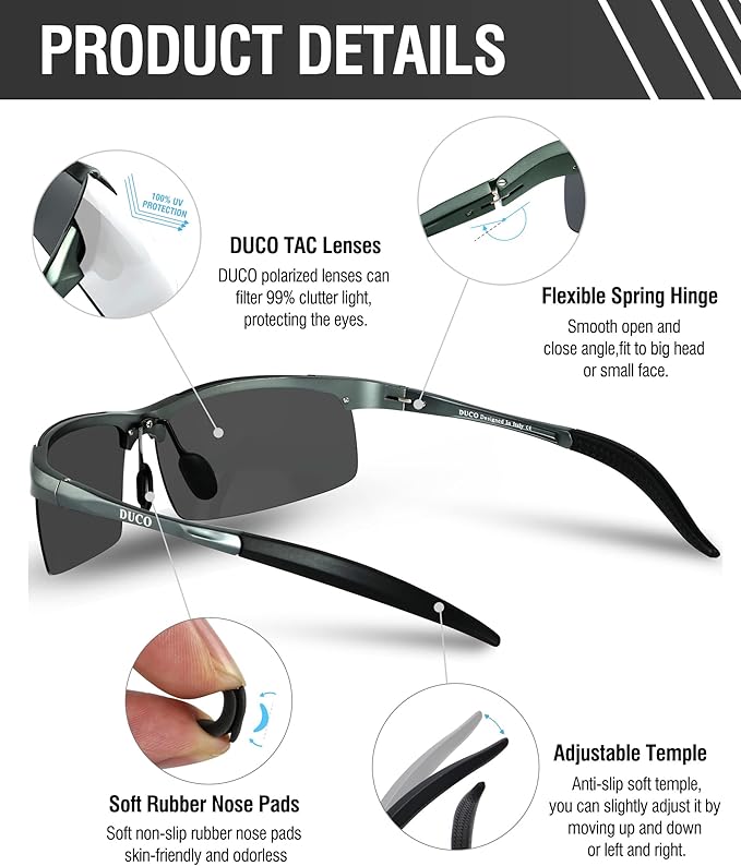 DUCO Mens Sports Polarized Sunglasses UV Protection Sunglasses for Men 8177s