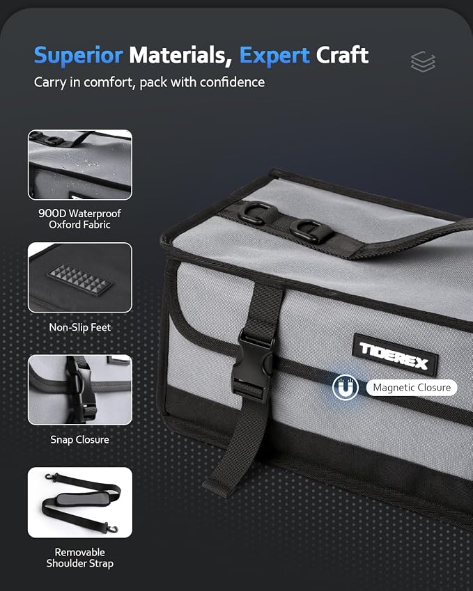 Large Fishing Tackle Bag for Soft Plastic Baits Storage, 20PCS Soft Bait Clear Storage Bag, Fishing Gear Organizer for Weights, Reels & Hooks, 900D Waterproof Oxford Fabric