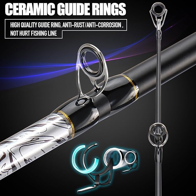 Sougayilang Fiberglass Fishing Pole Conventional Reel Combo with Durable P-Cork Rod Handle, Medium Heavy for Catfish Salmon and Steelhead