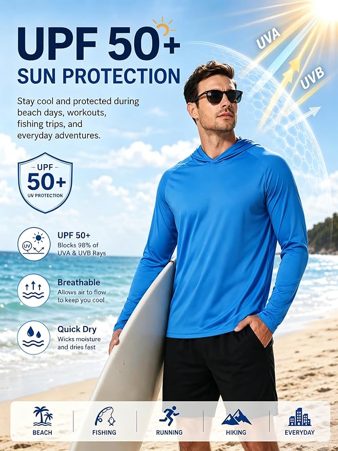 ZITY 3 Pack Men's Sun Protection Hoodie Shirt Fishing Shirts for Men UPF 50+ Long Sleeve Shirt Lightweight Rash Guard