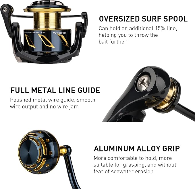 THKFISH Powerful Metal Spinning Fishing Reel, Carbon Fiber 26 LBs Max Drag - 8+1BB Surf Spinning Fish Reel for Saltwater Rell Freshwater Rell 5000/6000