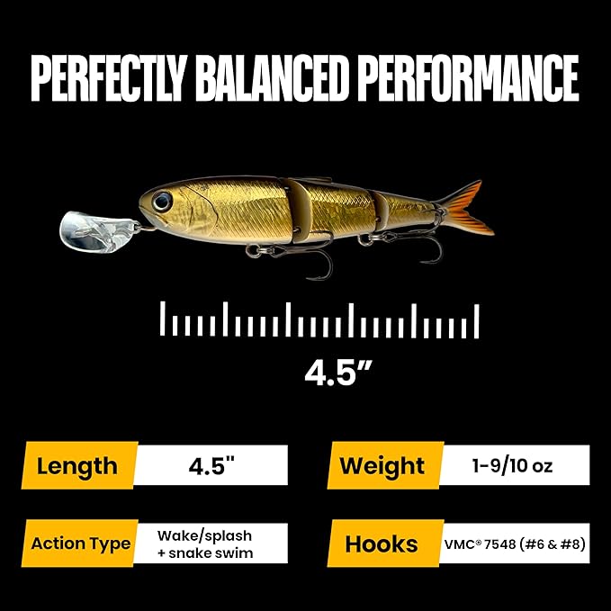 Headbanger Spitfire Topwater Fishing Lure (4-1/2" & 6-1/2") – Hybrid Wakebait & Propbait for Bass, Pike & Musky – Hard Body Swimbait with Action Lip & VMC Hooks