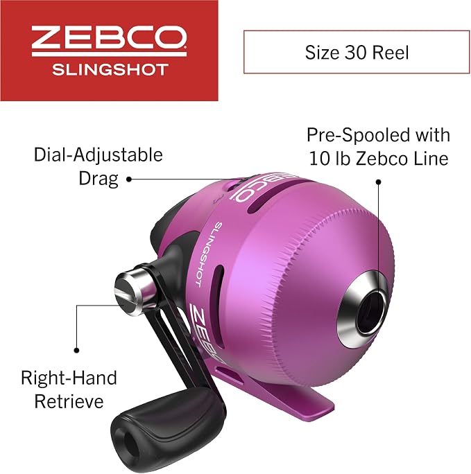 Zebco Slingshot Spincast Reel and Fishing Rod Combo, 2-Piece Fishing Pole, Right-Hand Retrieve, Pre-Spooled with 10-Pound Zebco Line