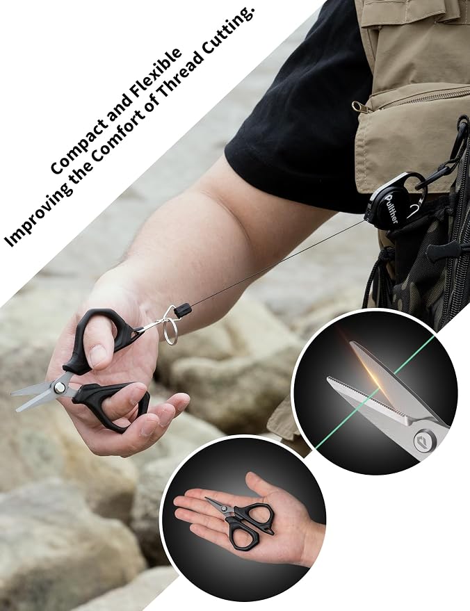4.6" Fishing Scissors,Fishing Line Cutter for Braided Fishing Line,Fishing Gear with Tool Retractor,Non-Slip Grip Small Scissors for Saltwater