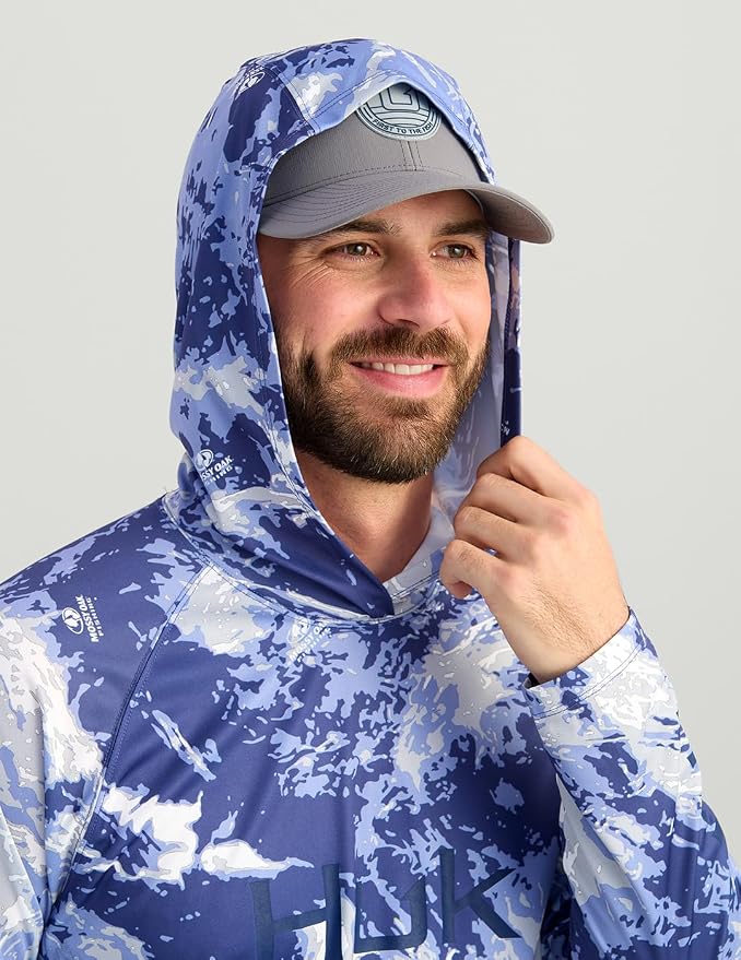 HUK Mens Pursuit Pattern Crew Sleeve Shirt, Performance Shirt
