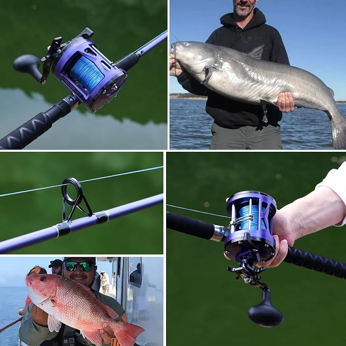 Sougayilang Trolling Fishing Rod Reel Combo - Heavy Duty Inshore/Catfish Rod with 4000 Size Reel, 2-Piece Saltwater Combo for Big Game Fish- 7'0"