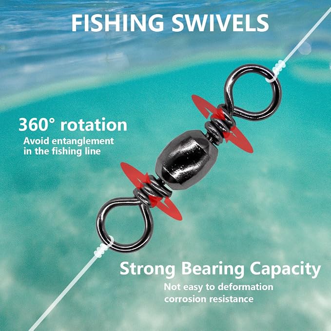 Fishing Barrel Swivels Kit, 300pcs Stainless Steel Rolling Bearing Snap Connector for Saltwater Freshwater Fishing#2#3#4#5#6#7