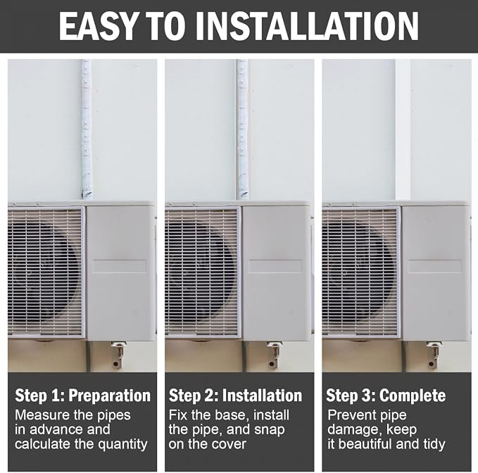 YoleShy 4" W 10Ft Mini Split Line Set Cover PVC Mini Split Cover Kit Easy Installation Decorative Line Cover Kit for Mini Split AC Line Cover Kit for Heat Pump & Units Air Conditioners