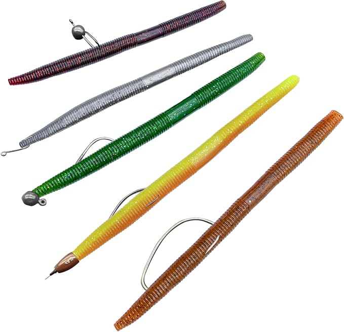 5.5" and 4" Wacky Worms Soft Fishing Lures Worm Soft Plastic Bass Baits Mixed Kit Plastic Worm Stick Baits for Freshwater Saltwater