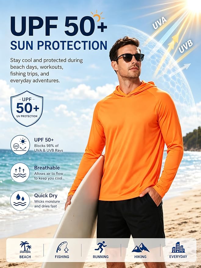 ZITY 3 Pack Men's Sun Protection Hoodie Shirt Fishing Shirts for Men UPF 50+ Long Sleeve Shirt Lightweight Rash Guard