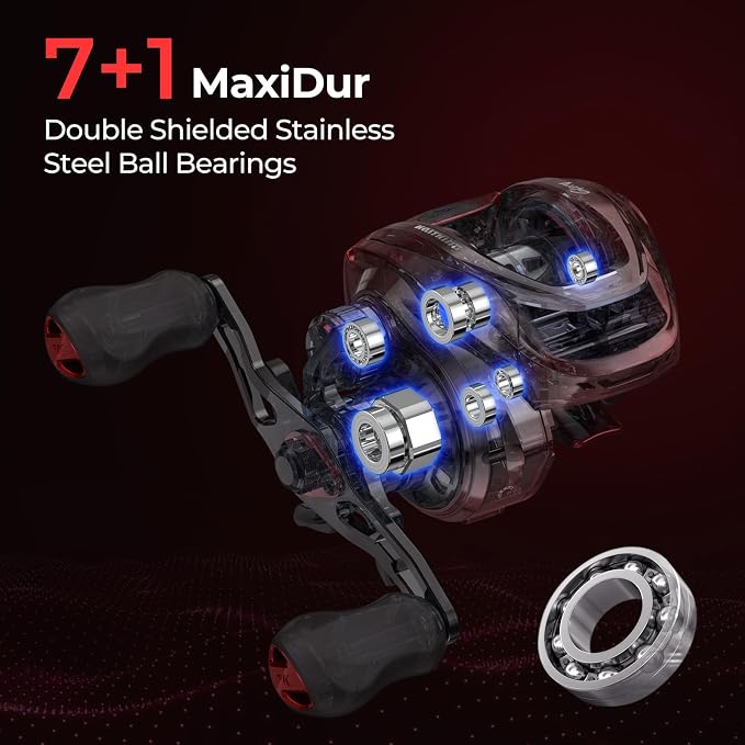 KastKing Royale Legend Glory Baitcasting Fishing Reel, Halo XII Magnetic Braking System Baitcaster Reel, 16 lbs of Smooth Drag, 8.0:1 High-Speed Gear Ratio, DTCC Line Guide, Palm Perfect Design
